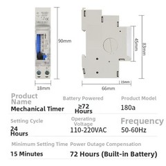 180A Timer for 24 Hour for cycle 15 Min Setting with Rail Mount Convenience