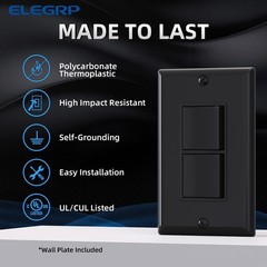 Decorator Double Rocker Light Switch, Two Single Pole, 15A 120V, Glossy Black (1