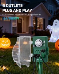 DEWENWILS Heavy Duty Outdoor Timer 6-Outlet Mechanical 1800W for Holiday Lights