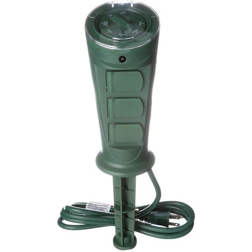 WOODS OUTDOOR 3 OUTLET YARD STAKE WITH BUILT IN TIMER NEW 17321