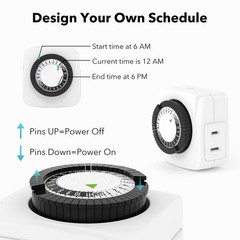 BN-LINK Indoor Timers Plug Mechanical 2 Prong 24-Hour Mini Lamp Timers 2 Pack, f