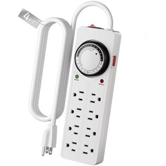 8 Outlet Surge Protector Mechanical Timer 4 Timed 4 Always On 4ft Cord White Ind