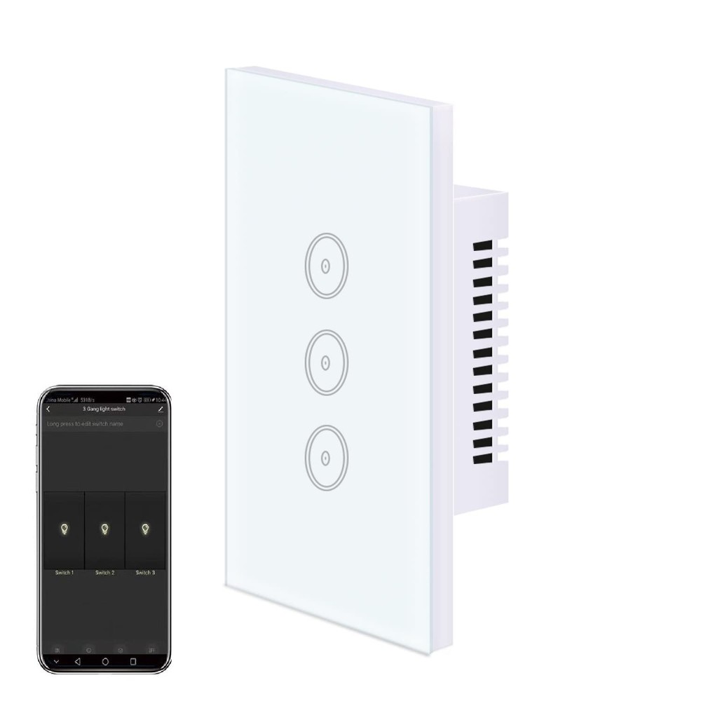 3 Gang WiFi Glass Panel Light Switch No Neutral Wire Required