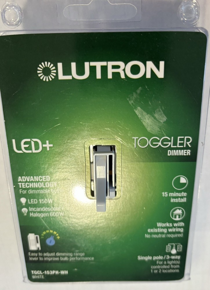 Lutron CL Dimmer Toggler On-Off Switch White TGCL-153PH-WH NIB Single Pole 3 Way