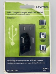 Leviton T5632-BE Duplex USB Outlet 15A Black Tamper Resistant Wall Plug