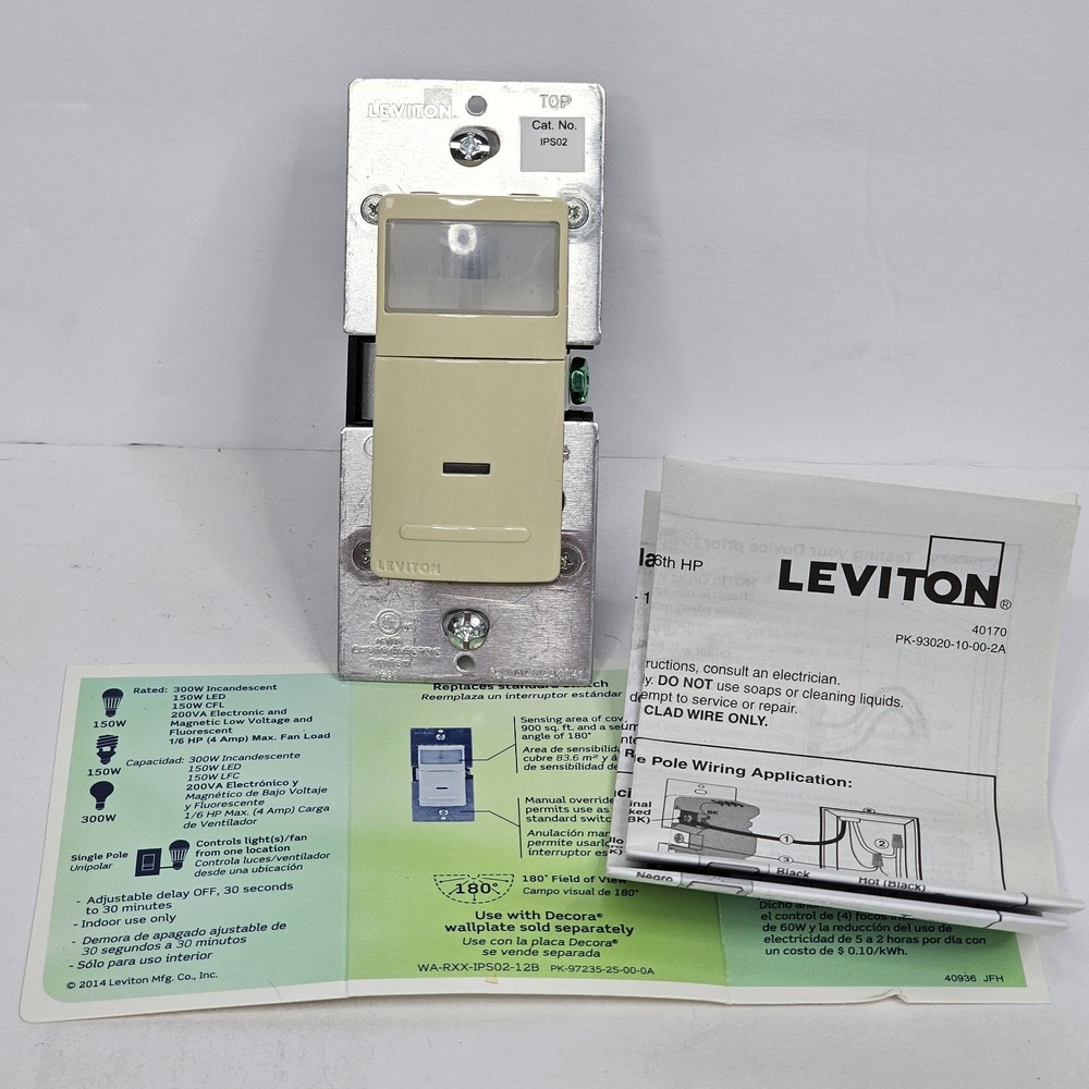 Leviton Decora Auto-On Universal Motion Sensor Switch Ivory Beige Fan Light