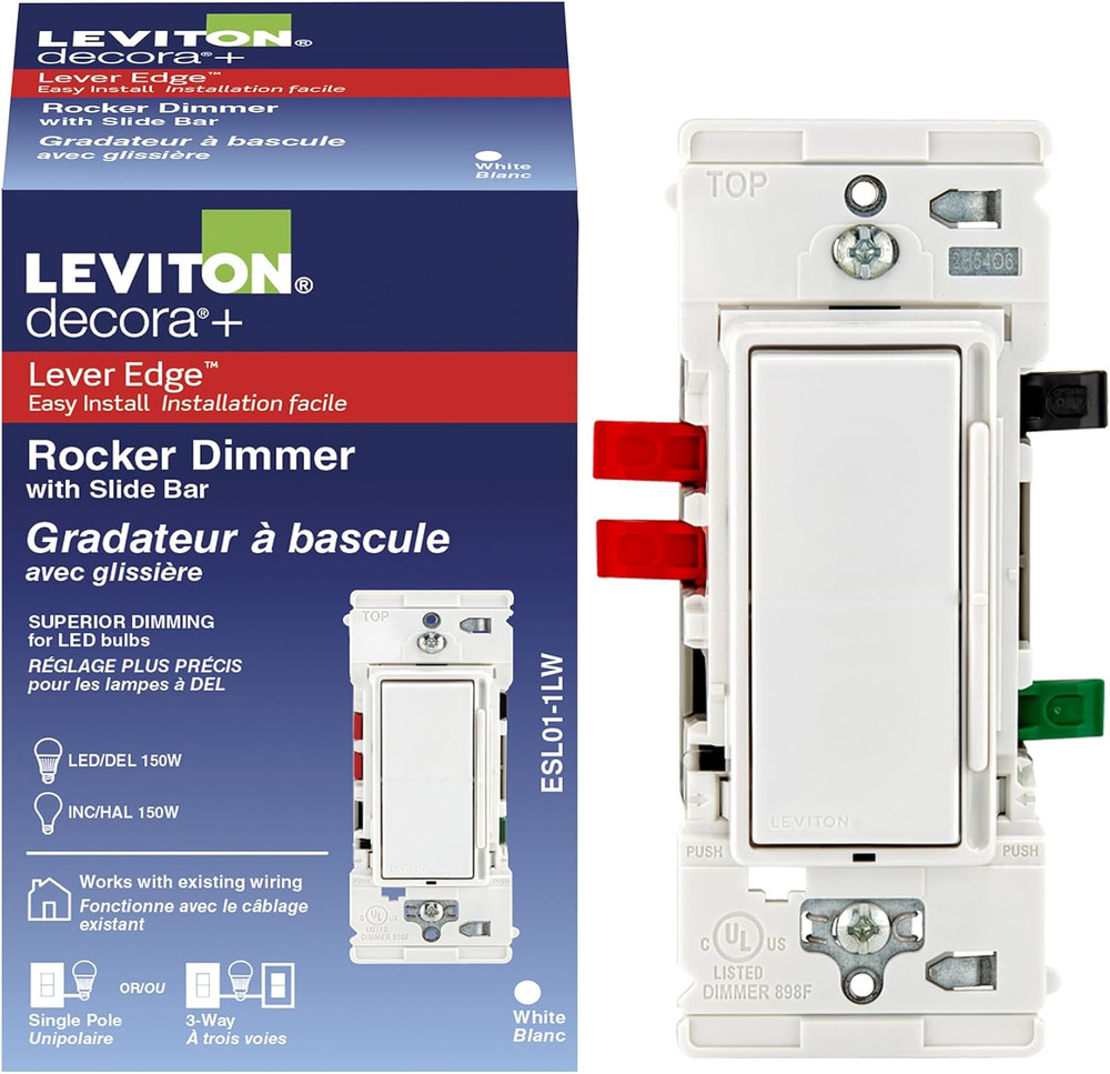 Decora Lever Edge Rocker Slide Dimmer Switch Led/Incandescent Bulbs 150 Watt