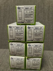 E1*BRAND NEW LOT OF SEVEN (7)LEVITON LIGHT ALMOND DECORA SINGLE POLE 15A 5601-2T
