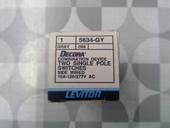 Leviton 5634-GY 15A 120/277V 2 Toggle Switch Combination Device *Free Shipping*