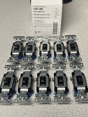 NEW case of 10 Eaton 1303-7BK 3-Way Toggle Switch Black 15A 120V MADE IN USA