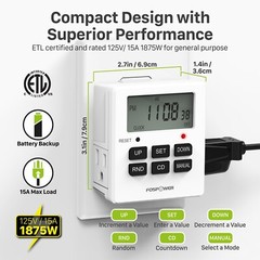 7 Day Digital LCD Electric Programmable Dual Outlet Plug In Clock Timer Switch