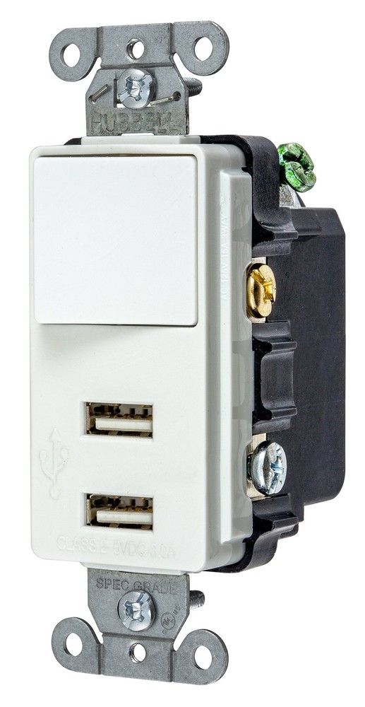 USBB102W 15 Amp 125V Decorator USB Switch Combination Charger, White