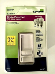 Leviton Decora+ SureSlide Slide Dimmer Switch 6674-P0W White for All Bulbs New