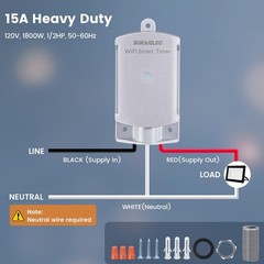 15 AMP WiFi Smart Timer Switch for Outdoor Use, 120V Pool & Landscape Lighting,